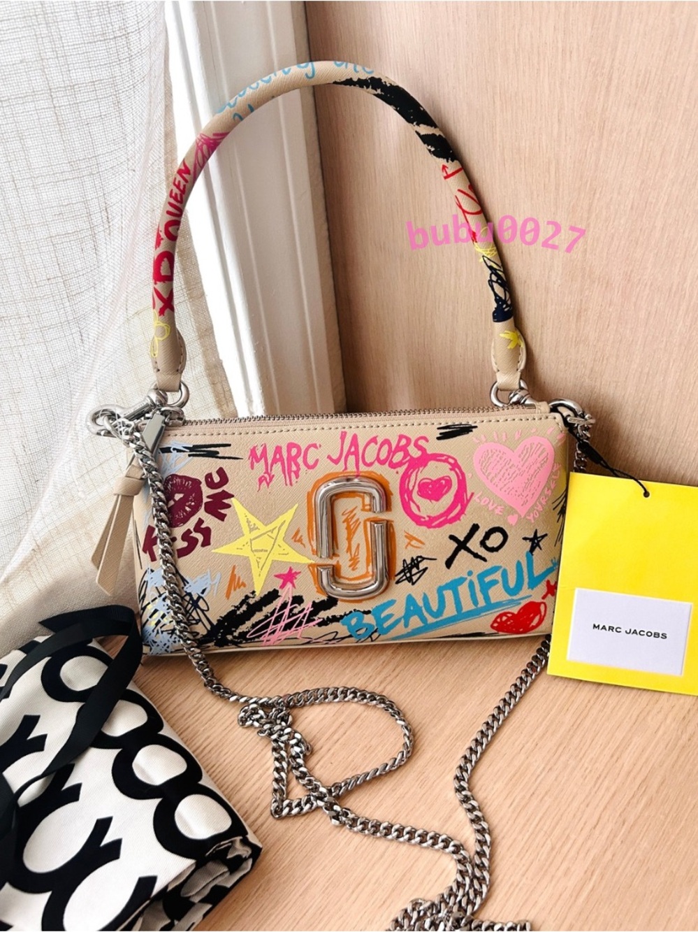 NWT💋Marc Jacobs The Punk Scribble Snapshot Convertible Shoulder Bag Chain Tattoo - Picture 1 of 8